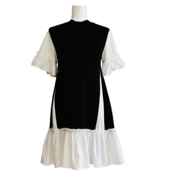 Gracia Dresses & Skirts - Gracia Dress Black White Short Sleeve Knit Layer Ruffle Detail Size Large NEW